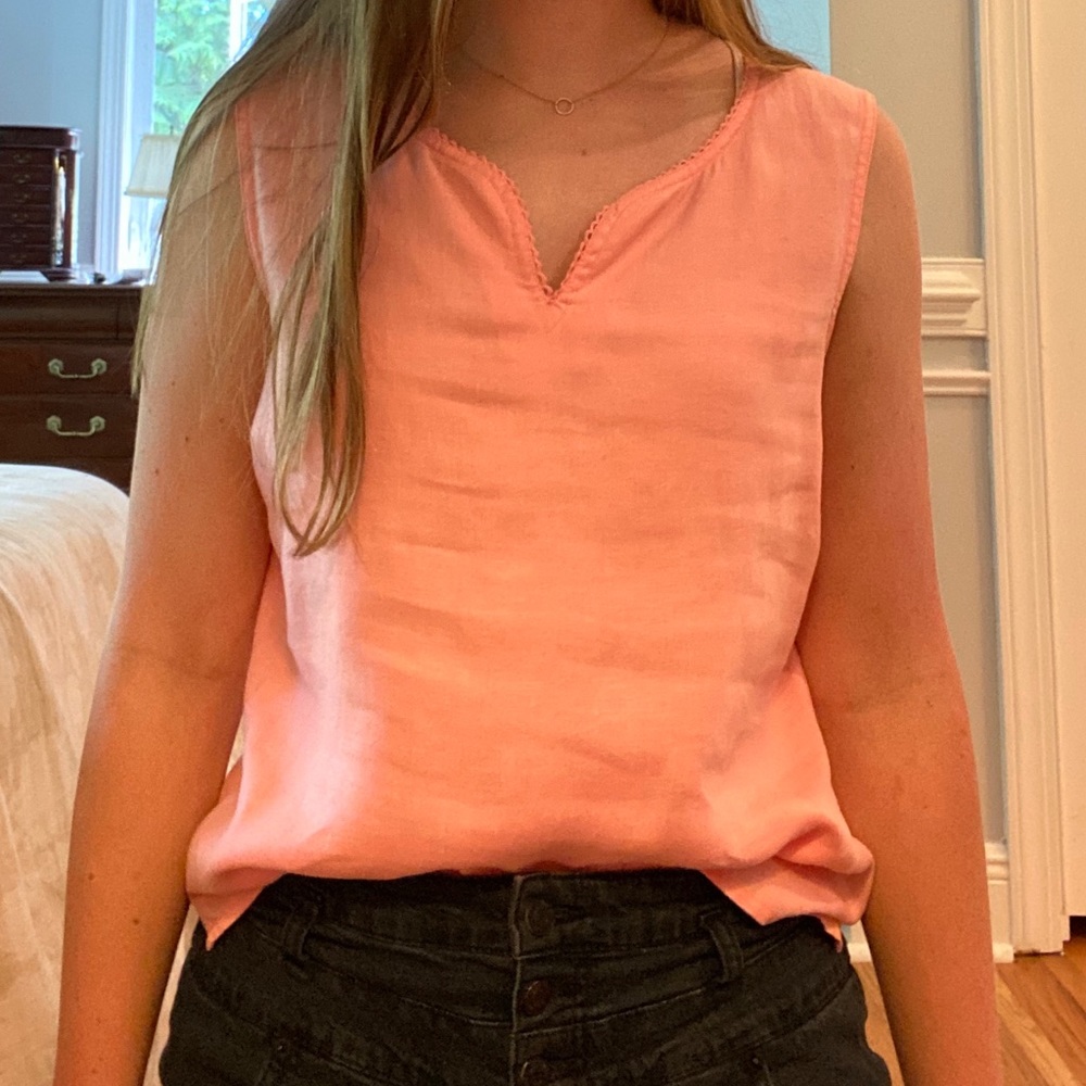 Pink/Coral Linen Sleeveless Top